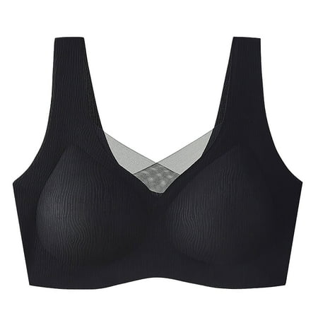 HCURIBAD Wireless Bras Clearance! V Lace Bras for Women No Underwire Seamless Bralettes for Women Wireless Bra Soft Support Everyday T Shirt Bras Push up Bra Backless Bra Bras for Women Black L