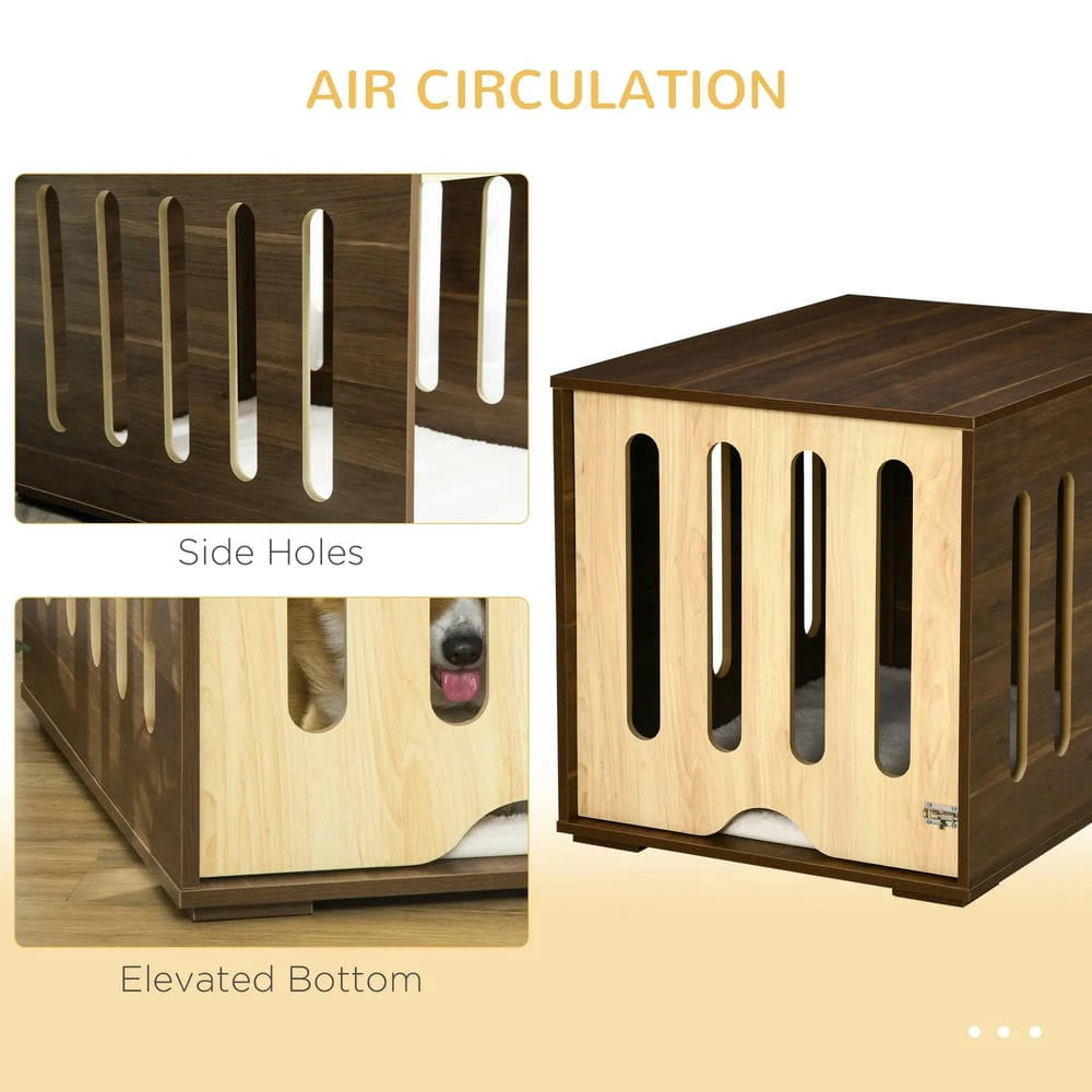 Topcobe Furniture Style Dog Crate End Table with Removable Door Panel, Dog Crate Bed with Foam Cushion, Safety Lock, Indoor Use, Outdoor Wooden Pet Shelter, Brown