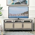thumbnail image 2 of Giantex Mid-Century TV Stand, Entertainment Center w/3 Rattan Doors & Interior Adjustable Storage Shelves, Grey Oak, 2 of 6