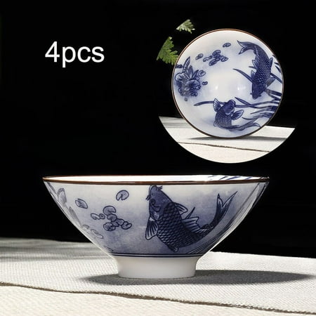 

4pcs/set Blue and white porcelain tea Cup Hand-painted Cone Teacup Chinese style pattern teacups Tea accessories Puer cup set