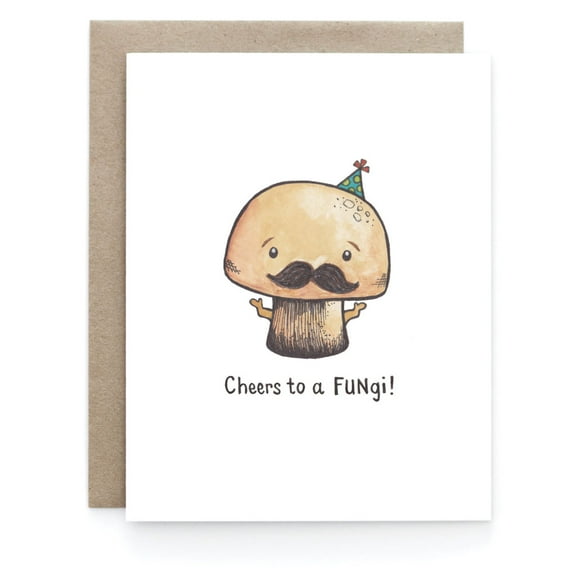 Fun and Playful Mushroom Birthday Card – “Cheers to a FUNGi!” – Cute Character Design – Blank Inside with Envelope – Perfect for Friends, Family, and Any Celebration