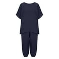 thumbnail image 6 of Annhoo Two Piece Sets for Women Casual Short Sleeve Round Neck Tops with Pants Plus Size Solid Color Outfits, 6 of 6
