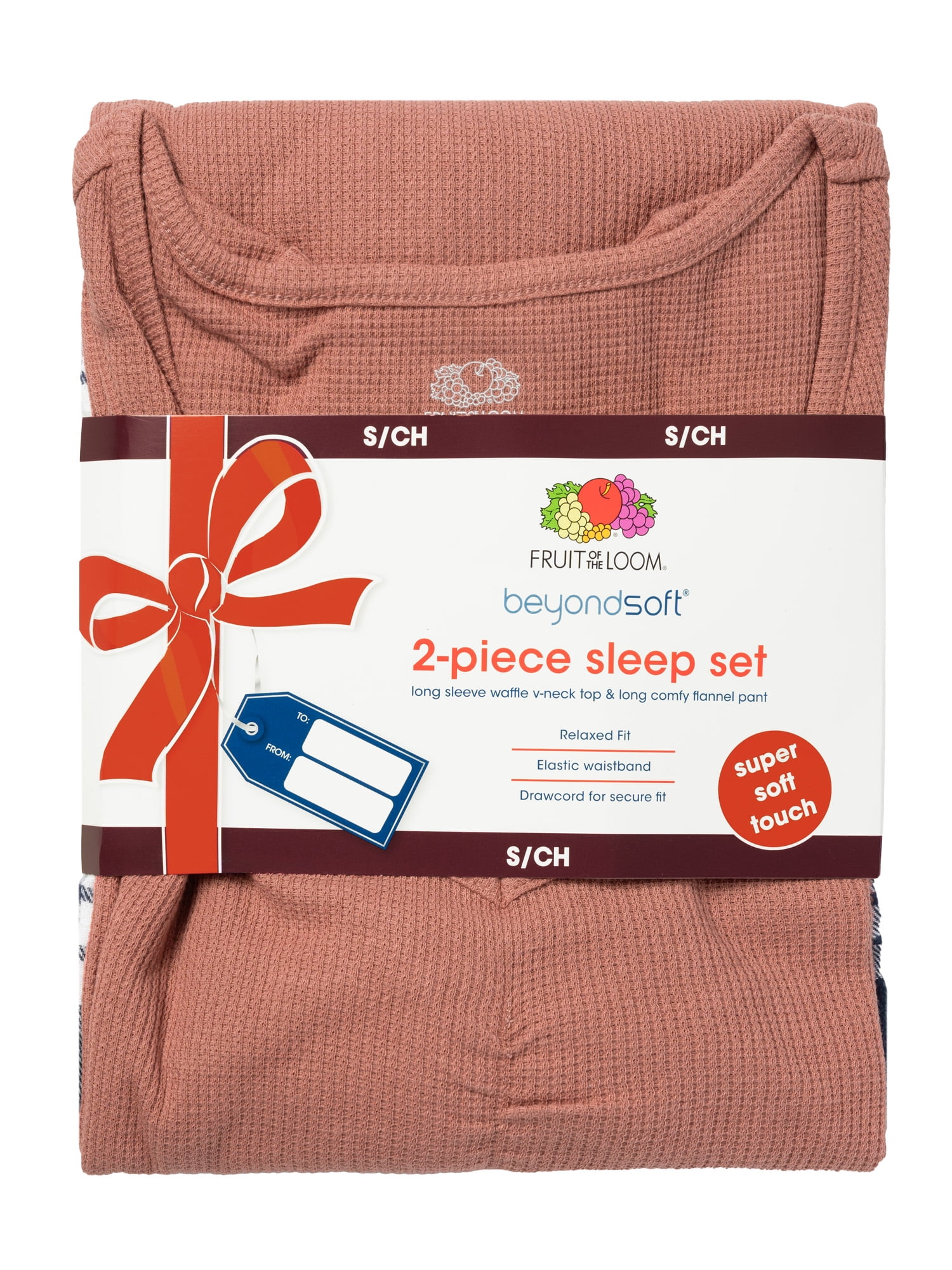 Fruit of the Loom Women's Beyond Soft Long Sleeve Waffle Top and Flannel Bottom Pajama Set, Sizes S-4X