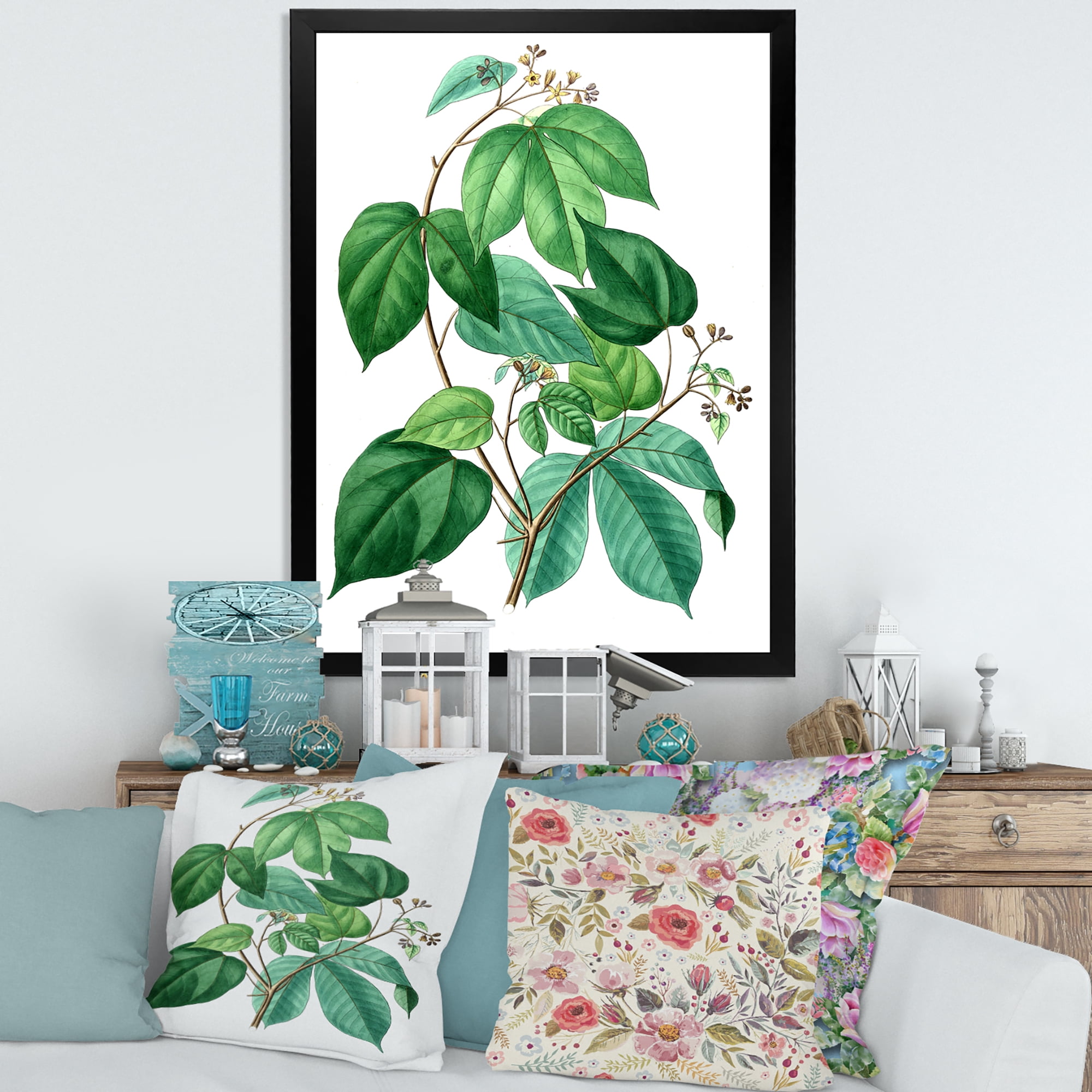 Designart 'Ancient Green Leaves Plants III' Traditional Framed Art Print