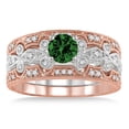 thumbnail image 2 of 1.5 Carat Emerald & Diamond Vintage Trio Bridal Set Engagement Ring on 10k White Gold, 2 of 2