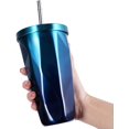 thumbnail image 4 of Stainless Steel Tumbler with Straw, Stainless Steel, Blue and Green, 10.2x10.2x18cm, 4 of 5