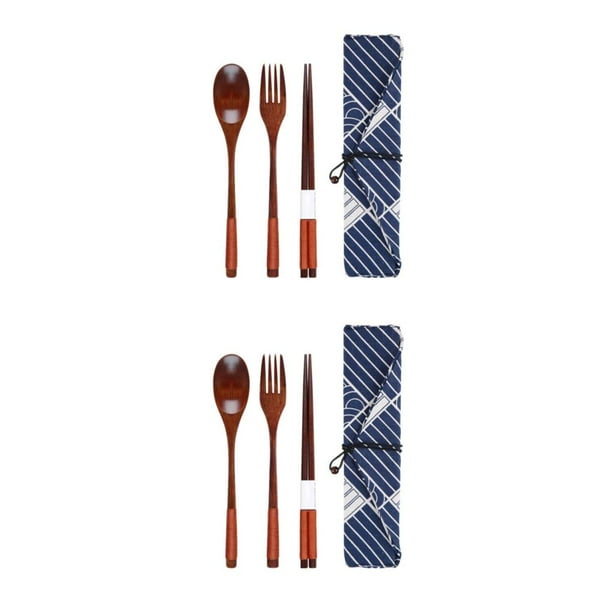 Inteprter Juego de cubiertos de portátil estilo japonés reemplazo lavable reutilizable escuela estudiante niños palillo tenedor cuchara Type3 NO3