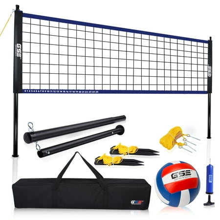 GSE Games & Sports Expert Recreational Portable Volleyball Complete Net Set Including Volleyball Net, PU Volleyball, Needle and Carry Bag for Outdoor Park, Backyard Lawn, Beach