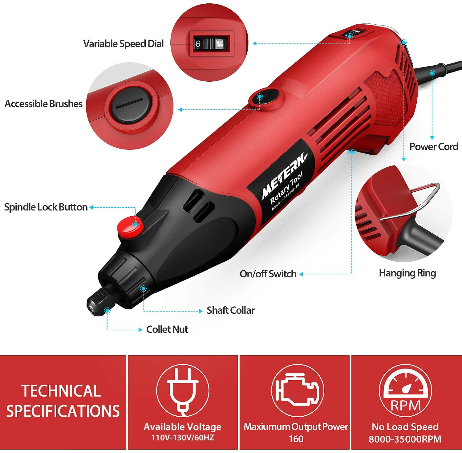 Drilling Polishing and Engraving 6-Speed Craft Projects Perfect for DIY Creations Rotary Tool Kit 83pcs Accessories 8000-35000rpm Meterk 160W Rotary Tool with Flex shaft Cutting Sanding 