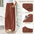 thumbnail image 4 of TEMOFON Pants for Women Wide Leg Linen Pant Flowy Palazzo Summer Casual Pants with Pocket Rust Drawstring Comfort Loose Lounge Pants L, 4 of 11