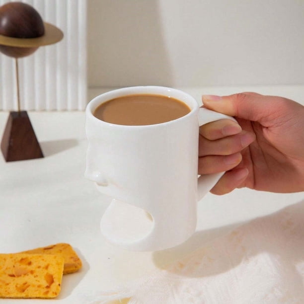 Tazas, tazas con tapa, tazas de café helado con tapa, taza de café con bolsita de té de cerámica, divertida taza de cerámica con cara humana, taza de café con boca de almacenamiento para el desayuno,