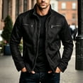 thumbnail image 4 of Rexolia Men’s Jacket Slim Fit Washed Fabric Multi Pocket Workwear Stand Collar Zip Black 3XL, 4 of 5