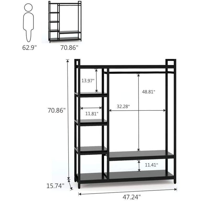 Freestanding Closet Organizer with 6 Shelves and Hanging BarWhite & Black   Todo muebles, Muebles de diseño industrial, Diseño de armario para  dormitorio