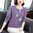 thumbnail image 3 of Camiseta de manga larga de algodón puro de moda para mujer, sudadera con capa interior holgada de estilo nuevo para primavera y otoño de 2024, 3 of 4