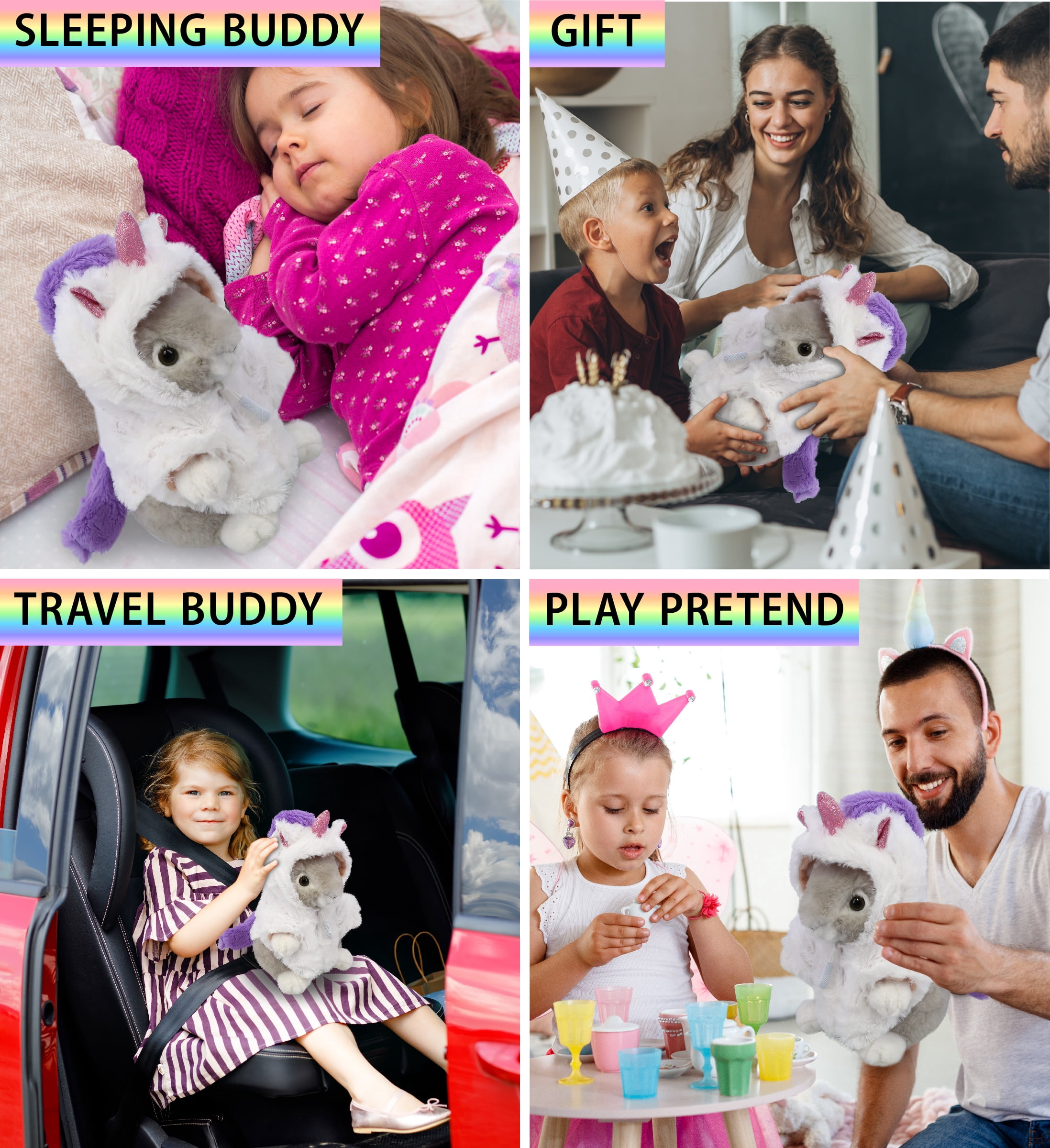 DolliBu Grey Rabbit Unicorn Plush Stuffed Animal Toy - Super Soft Bunnycorn Dress Up with Removable Unicorn Plush Outfit, Cute Fantasy Gift - 6.5 Inches