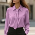 thumbnail image 2 of Women's Casual Long Sleeve Lapel Collar Shirt Blouse Top, Solid Color Loose Fit Button Down Tunic, Business Office Work Vacation Travel Fashion Essential | Sopatenor,Purple XL, 2 of 8
