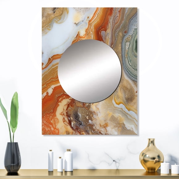Designart "Aqua Symphony Orange Beige Elegance" Miroir Mural Abstrait - Art Mural Miroir Abstrait Moderne Orange pour Salle de Bain - 32 Pouces x 24 Pouces Pouces