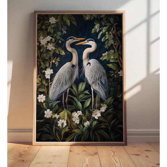 Blue Heron Print, Bird Wall Art, William Morris Print, Aesthetic Wall Art, Vintage Poster, Botanical Print, Heron Painting, Bird Lover Gift