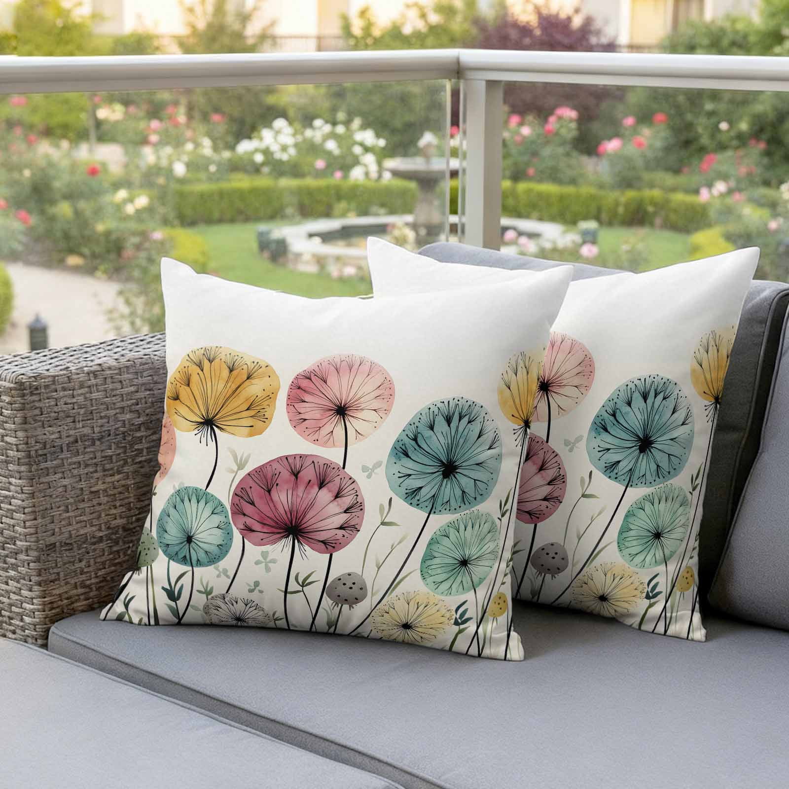 Spring Floral Outdoor Waterproof Pillow Covers, Modern Abstract Art Farmhouse Botanical Decorative Square Throw Pillowcase Sofa Cushion Sham for Patio/Couch/Chair, 20"x20" 2 Pack