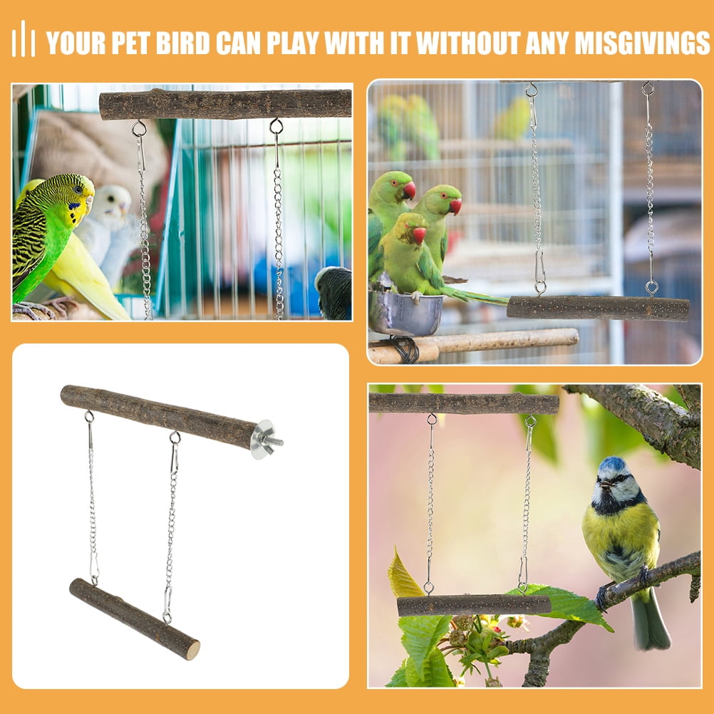 Luxshiny 1Set Wooden Bird Perch Swing and Stand for Parakeets Durable Safe Bird Cage Accessory