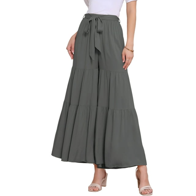 Pantalones Boho para Mujer INSPIRE CHIC de Día de la Madre, con cintura alta elástica, volantes, estilo palazzo, pierna ancha XL en gris