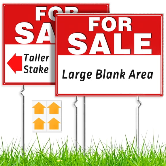 cyrico For Sale Sign Set, 2 Pack 17 x 13 Inch Double-Sided Corrugated Plastic Yard Sale Sign with Stakes & Arrow Stickers, Waterproof Outdoor Signs for Real Estate, Garage, Business, Car Sales