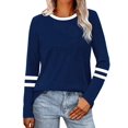 thumbnail image 3 of Long Sleeve Shirts for Women Color Block Casual Tops Fall Outfits Basic Tees Trendy Clothes Navy Blue S, 3 of 6