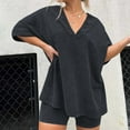 thumbnail image 2 of Clearance!NMMUED Short Sets for Women, 2 Piece Sets for Women Summer, V Neck T Shirts for Women, Lounge Shorts Women, Lounge Sets for Women, Black L, 2 of 8