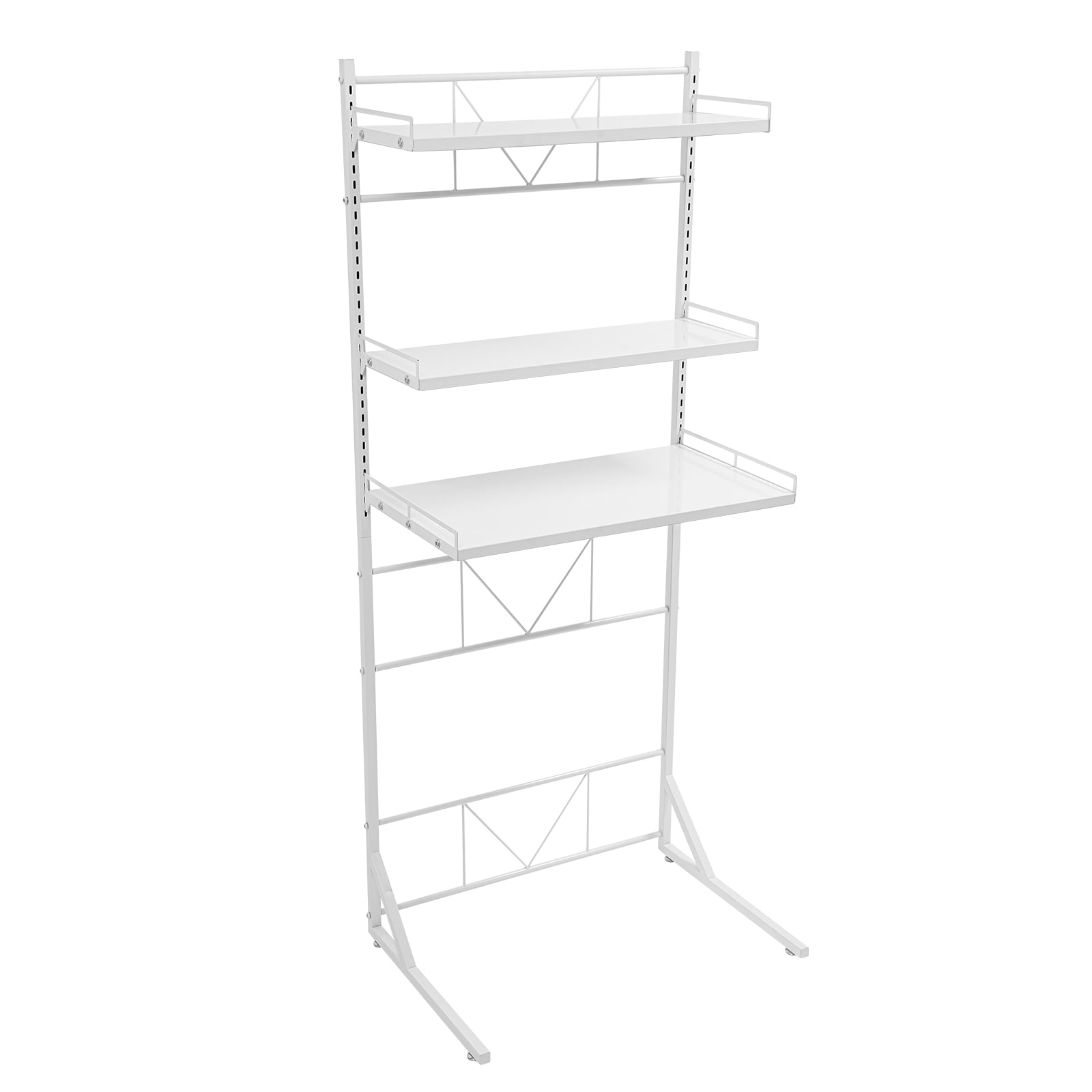 White Steel 68*46.5*88.5-161.5cm Upper 3-Layer Storage Rack For Washing Machine Floor-Standing Storage Rack