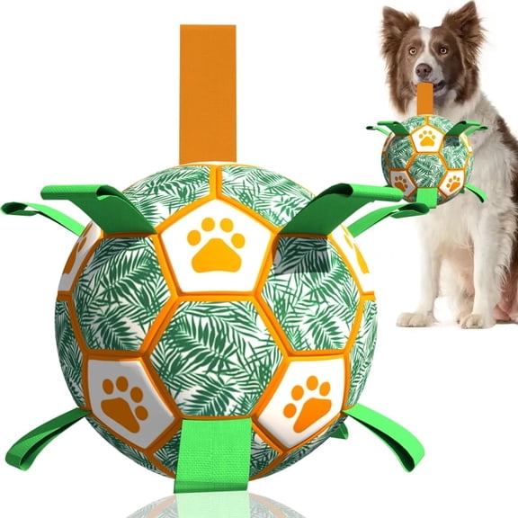 Dog Soccer Ball Toys with Straps, Durable Medium Dogs Balls, Outdoor Dog Toys, Herding Balls for Dogs, FloatingToy, Birthday Gifts (6 Inches)