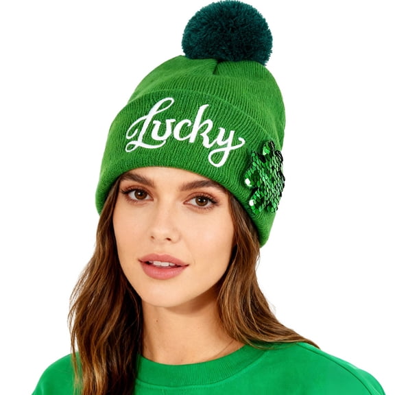 Irish Hat,St Patricks Day Hat,St. Patrick's Irish Embroidered Green Warm Hat,Irish Beanie Hat Embroidered St Patricks Day Winter Cap,Irish Shamrock Size(Green)