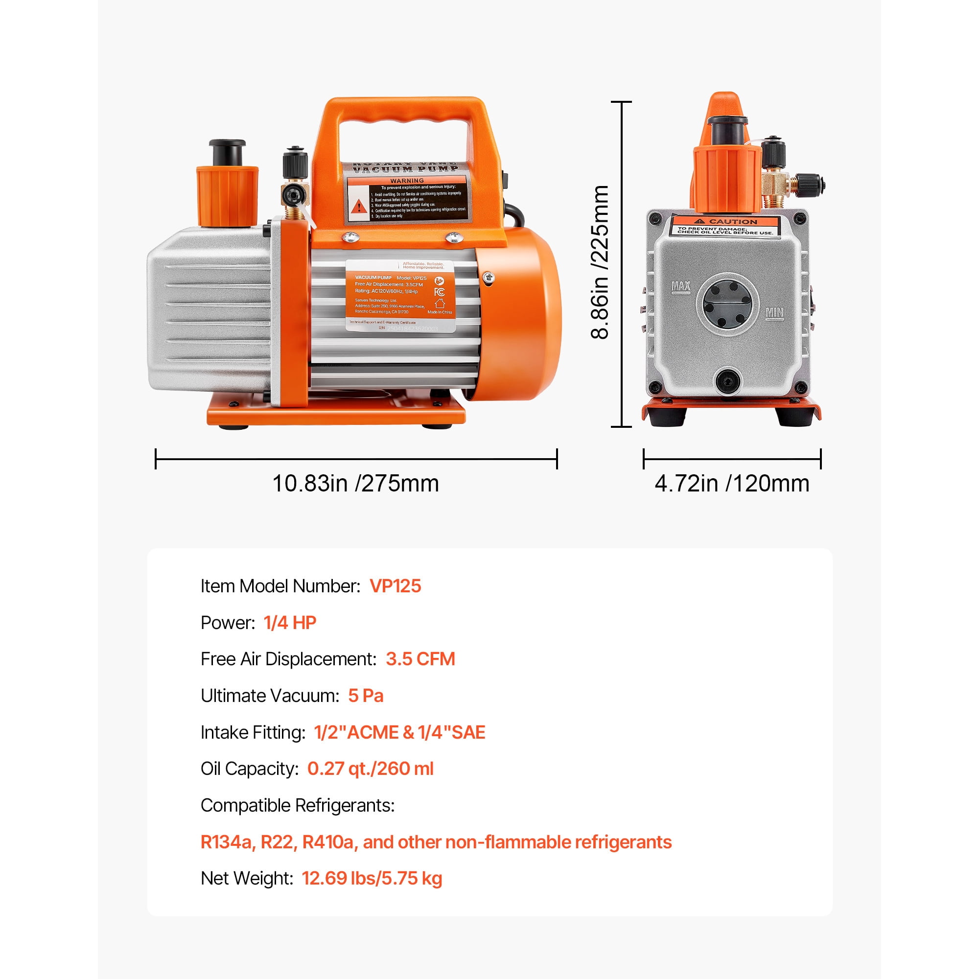 KFFKFF 3.5 CFM 1/4 HP Single Stage Rotary Vane Vacuum Pump, Ideal for HVAC Systems, Includes Oil Bottle, 1720 RPM, Suitable for Automotive AC Maintenance and Resin Degassing