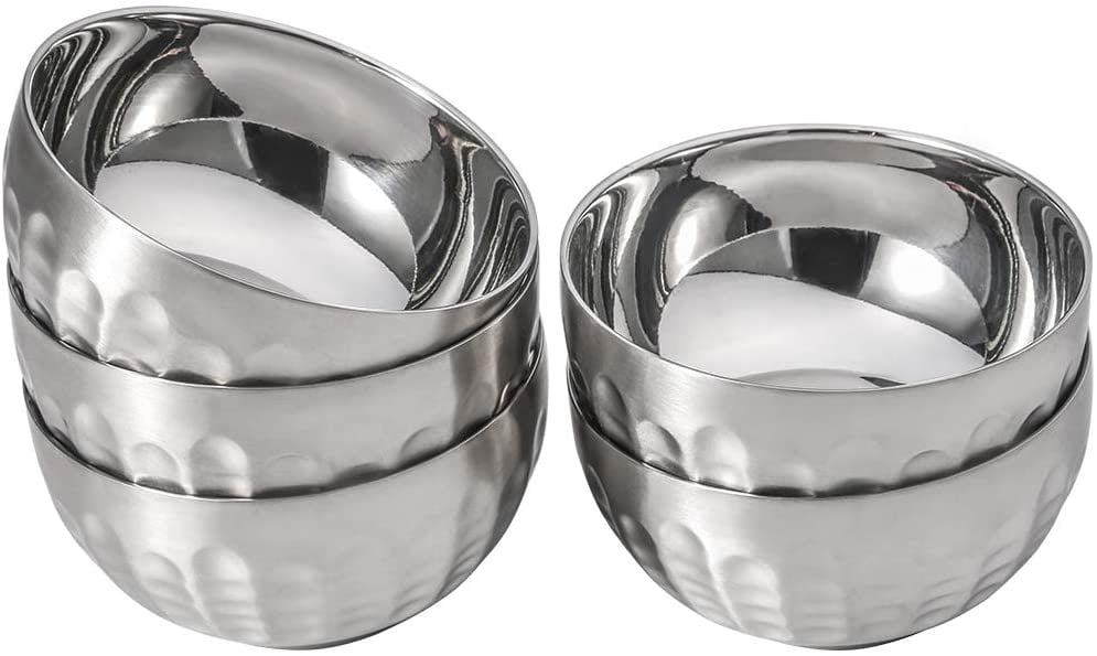 Multipurpose Heavy Duty Heat Insulated Brushed Stainless Steel Serving Bowls SMALL 4 Pack