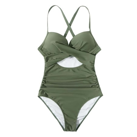 Women Two Piece Vintage Swimsuit Retro Halter Ruched High Waist Bikini with Bottom