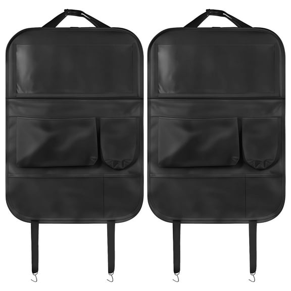 2 Pack Car Backseat Organizer, 600D Oxford Cloth Kick Mats with Foldable Tray, Touchscreen Tablet Holder, Multiple Storage Pockets, Waterproof Seat Back Protector for Kids Travel