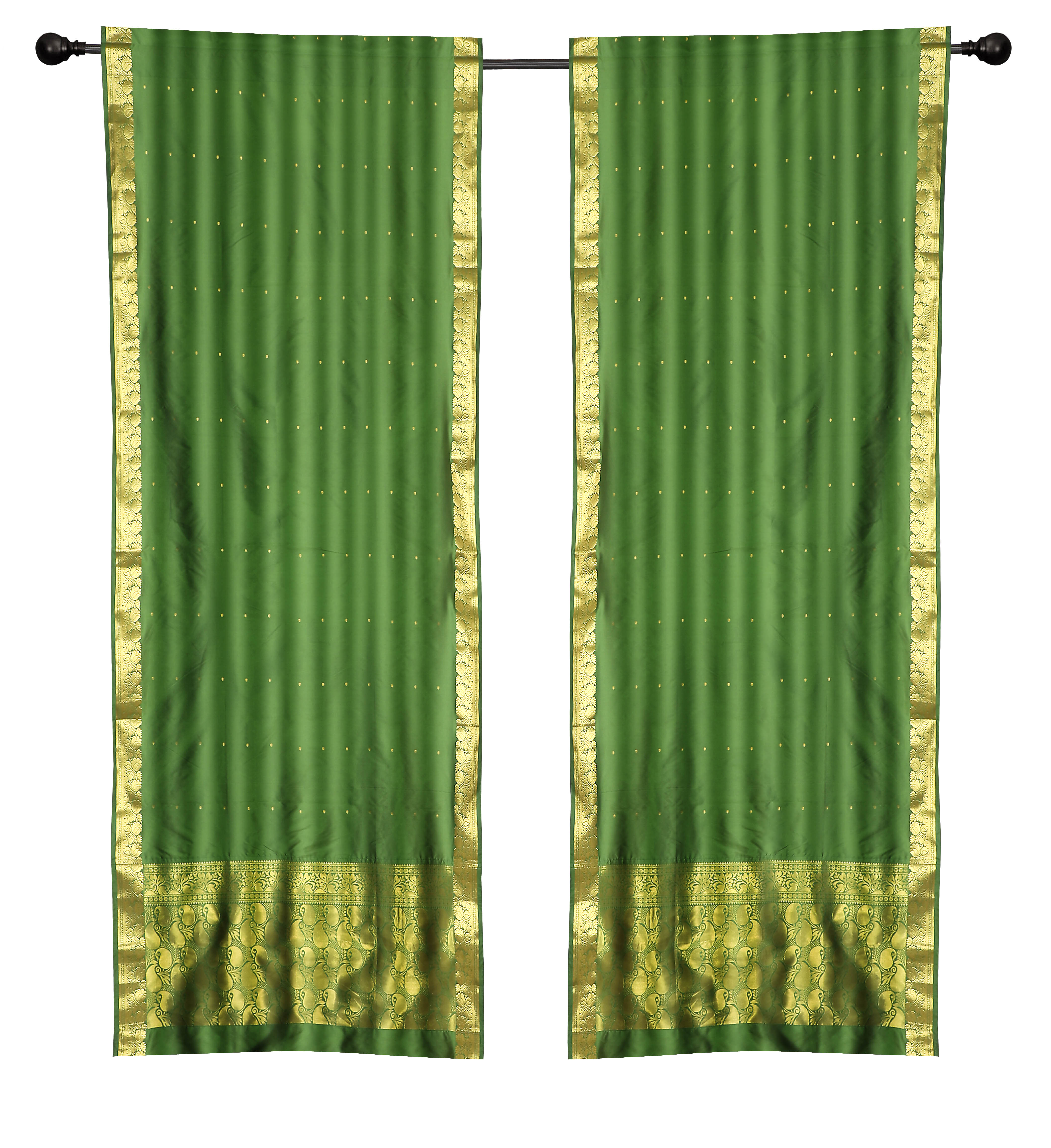 2 Boho Green Indian Sari Curtains Rod Pocket Window Panels Drapes
