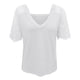 thumbnail image 4 of ICHUANYI Clearance Fashion Women V-neck Feather Lace Lace Sleeve Short Sleeve T-shirt(White, S) ICHUANYI WER2023081017041, 4 of 5