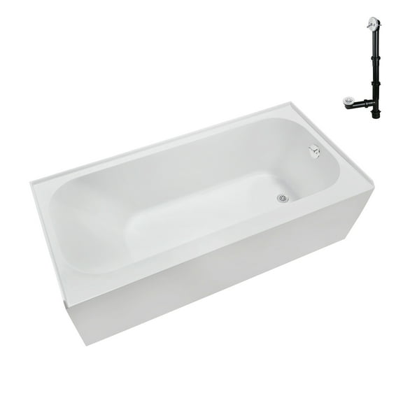 Streamline NAL-5300-WH 66 in. x 32 in. Acrylic Right-Hand Drain Alcove Bathtub in Glossy White With External Drain in Glossy White