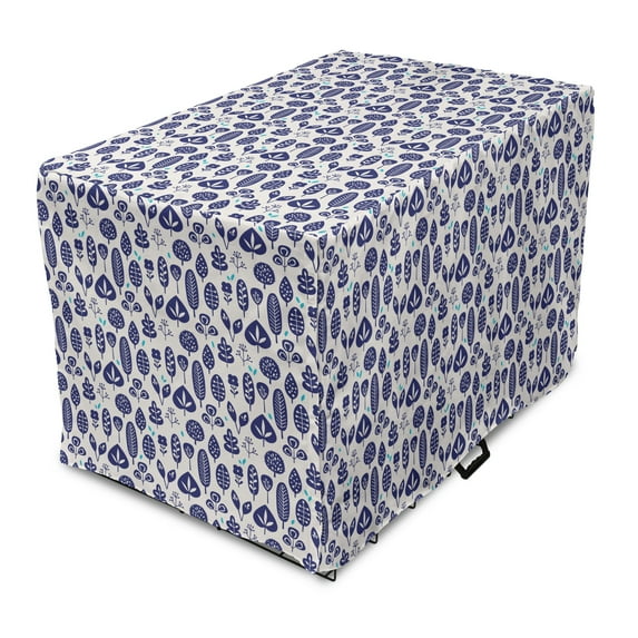 Floral Dog Crate Cover, Repetitive Autumnal Trees Flowers Illustration, Easy to Use Pet Kennel Cover Small Dogs Puppies Kittens, 7 Sizes, Dark Lavender Ivory, by Ambesonne