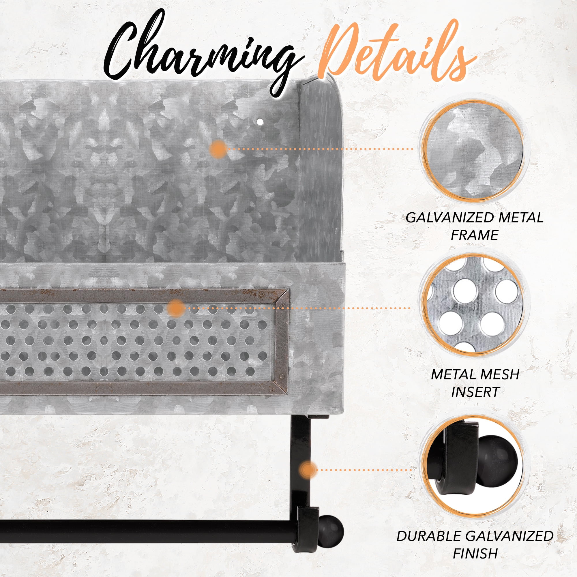 Autumn Alley Galvanized Farmhouse Toilet Paper Holder with Shelf for Wall Mount, Natural Finish