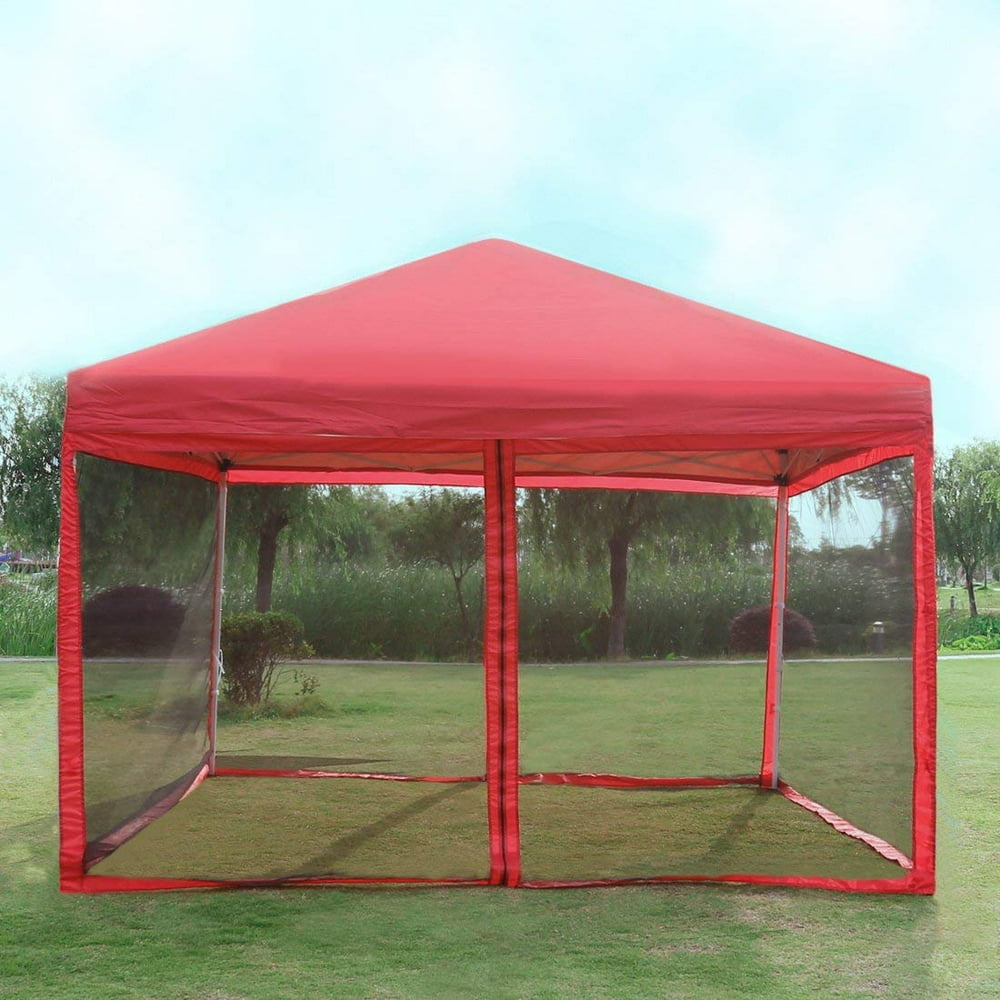 Outdoor Pop Up Canopy Screen Party Tent with Mesh Side Walls 10 x 10 ft