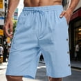 thumbnail image 2 of vdgthytj Mens Shorts Casual Lightweight Side Buttons Elastic Waist Drawstring Cotton Linen Beach Vacation Shorts with Pockets, 2 of 6