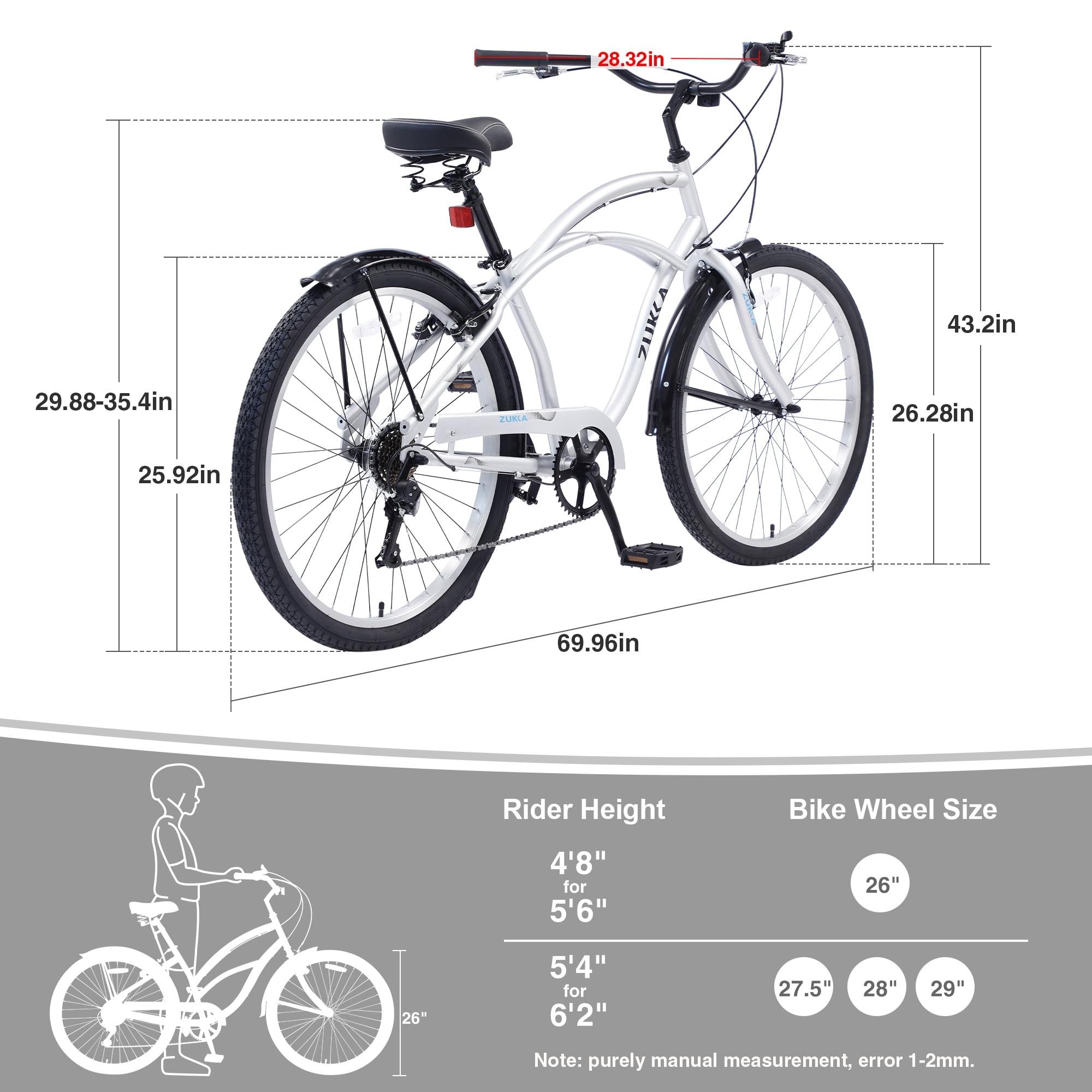 Aukfa 26" Cruiser Bike, 7 Speed Bicycle Hybrid Bikes for Women Girls Ladies,Purple