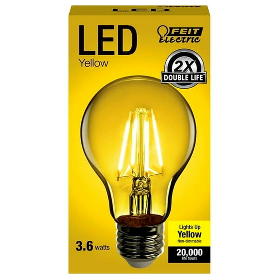 Feit Electric A19/TY/LED 25W Equivalent Dimmable Clear Glass A19 Light Bulb, Yellow