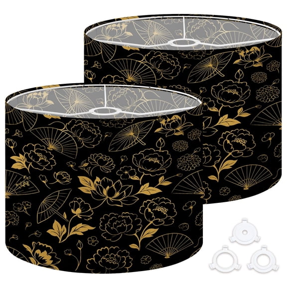 Lamp Shades Set of 2 Easy Assembly fan flower unbrella japanese chinese gold black Drum Lampshades for Table Lamps Floor Lamps Pendant Light 13"x13"x10" Replacement Lamp Shade