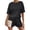 Black, variant on JULMCOMO Waffle Knit 2 Piece Set for Women Crew Neck Short Sleeve Casual Shirts Wide Leg Drawstring Summer Trendy Shorts Lounge Sets Black S