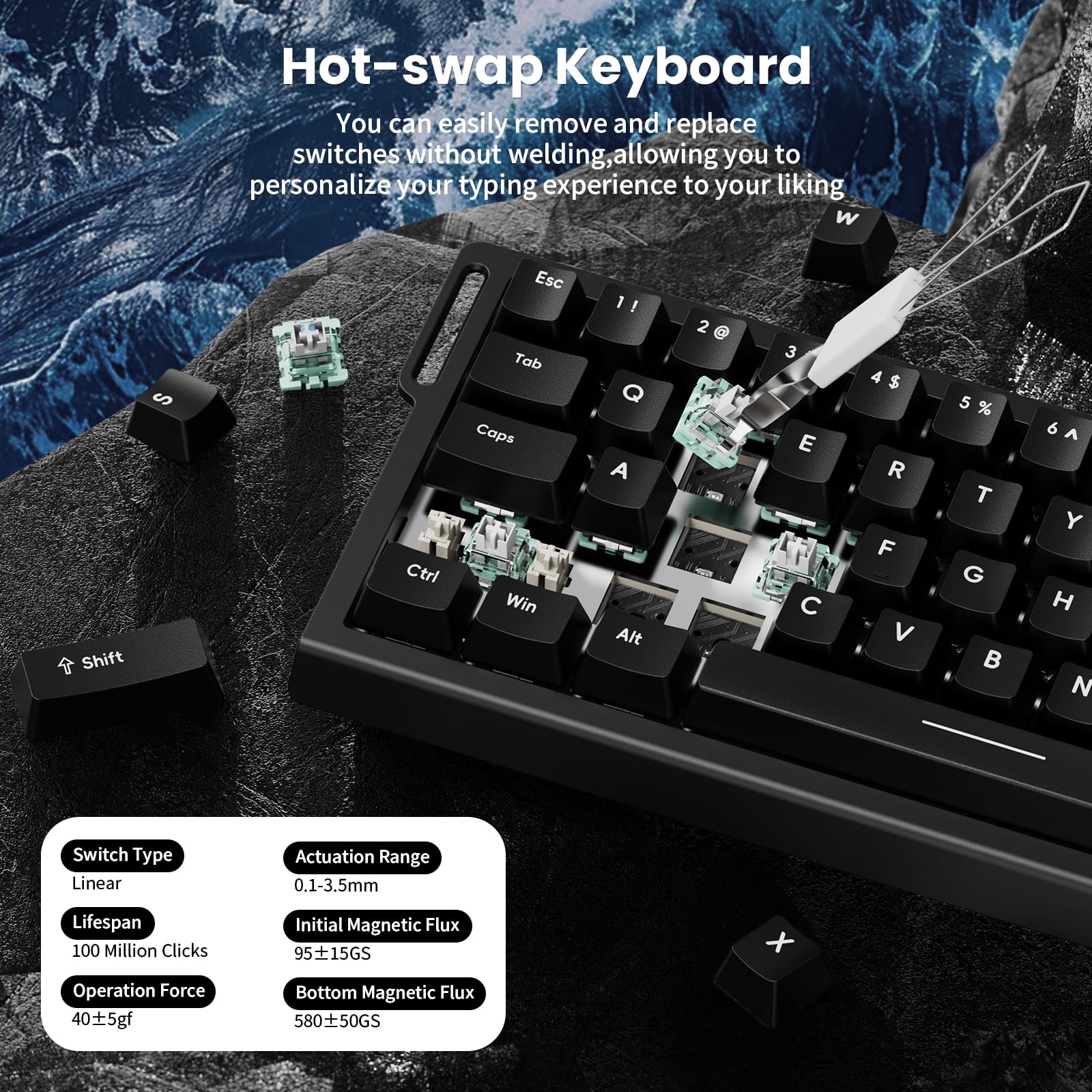 ATTACK SHARK X68 HE Rapid Trigger Keyboard Magnetic Switch 60% Wired 8KHz Magnetic Keyboard With 0.01mm RT Accuracy, Support RT/Snap Tap/DKS/MT/TGL