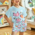 thumbnail image 4 of Uourmeti Girls Loungewear Suit Cute Axolotl Capybara Summer Outfit Cute Short Sleeve Top Elastic Waist Shorts Set with Pockets for Teen Youth Pajamas Suit, 4 of 5
