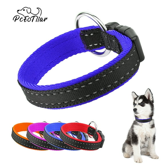 PcEoTllar Reflective Dog Collar, Soft Neoprene Padded Breathable Nylon Pet Collar Adjustable for Large Puppy Small Dogs