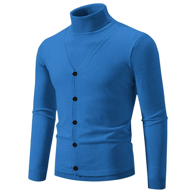 LOVZFMLL Men's Sweaters, Solid Color Turtleneck Ribbed Cardigan, Casual Fashion Button Vest, Mock Two-Layer, Warm Winter Tops, Fall Clothes